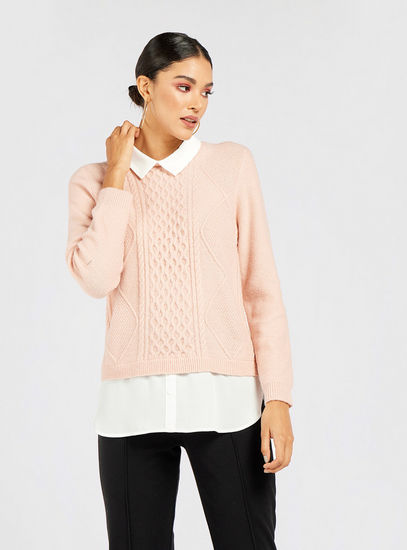 Textured Layered Sweater with Long Sleeves-Sweaters & Cardigans-image-1