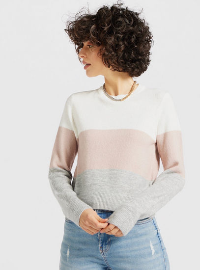 Colour Block Jumper with Long Sleeves-Sweaters & Cardigans-image-0