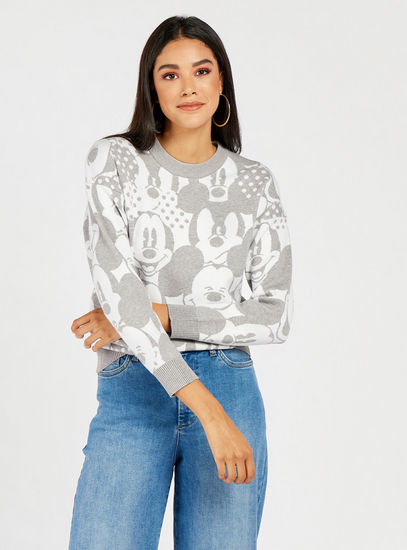 All-Over Mickey Mouse Print Sweater with Round Neck and Long Sleeves-Sweaters & Cardigans-image-1