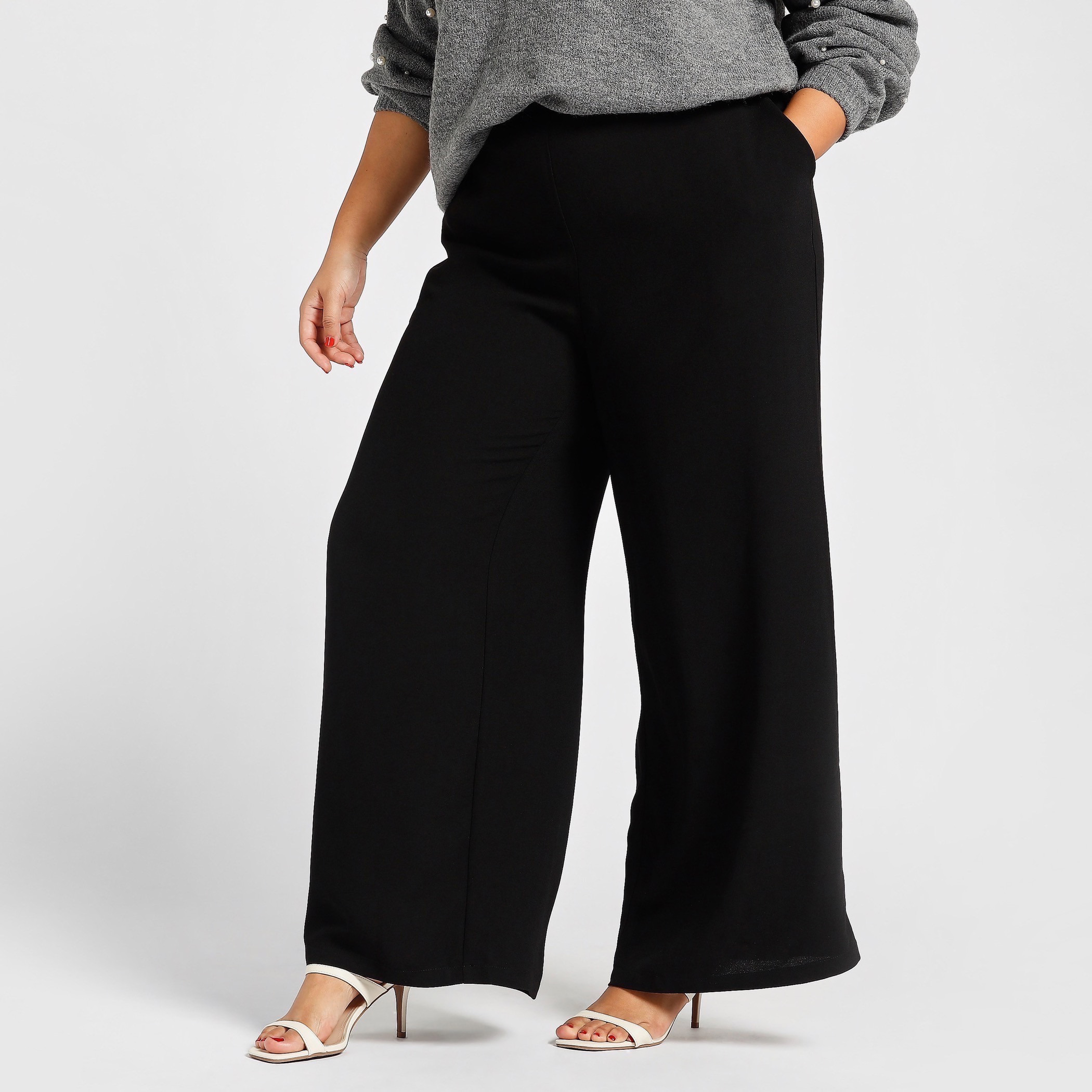 Black Wide Leg Trousers With Elasticated Waist – AX Paris