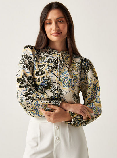 Shop All Over Print Top with Pie Crust Collar and Tie-Ups Online | Max UAE