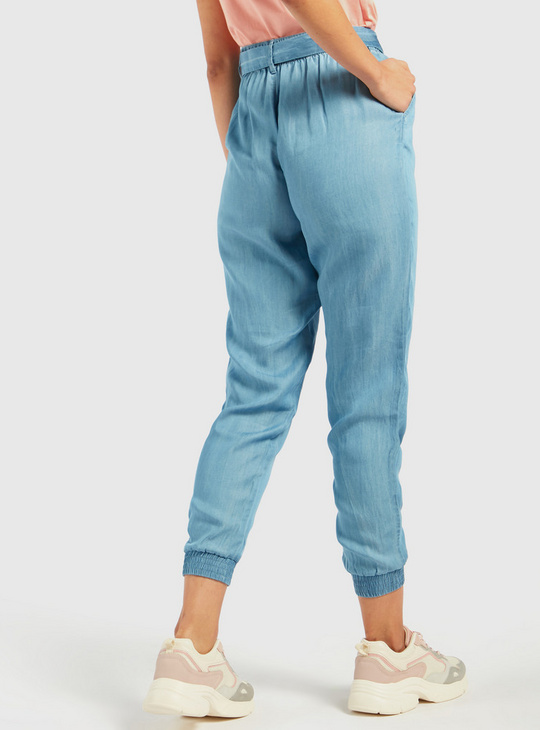 Solid Mid-Rise Jog Pants with Elasticised Waistband