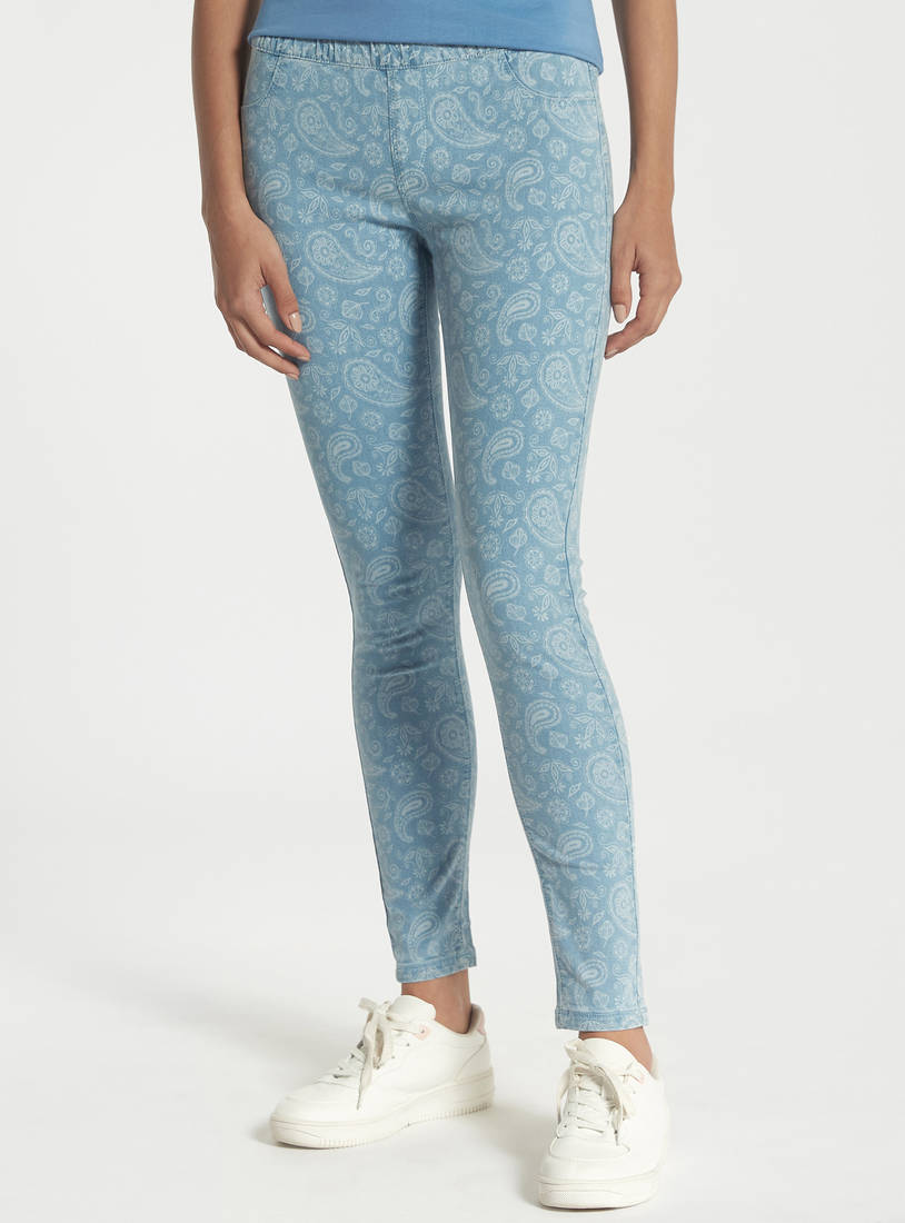 Paisley Print High-Rise Jeggings with Elasticated Waist and Pockets-Jeggings-image-1