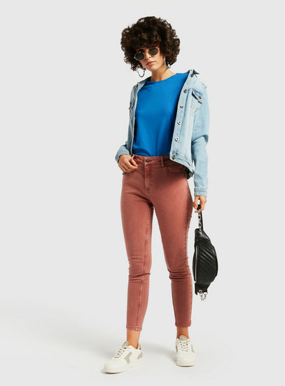 Solid High-Rise Sustainable Wash Skinny Jeans with Pockets
