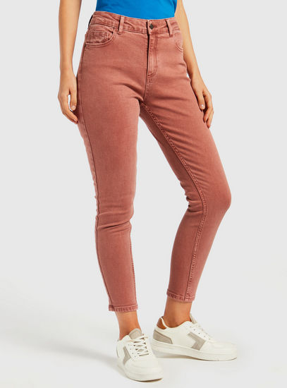 Solid High-Rise Sustainable Wash Skinny Jeans with Pockets