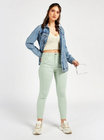 Solid High-Rise Sustainable Wash Skinny Fit Jeans with Pockets