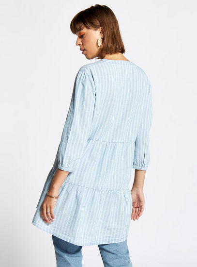 Striped Tiered Tunic with 3/4 Sleeves