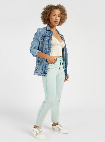 Solid High-Rise Sustainable Wash Jeans with Button Closure
