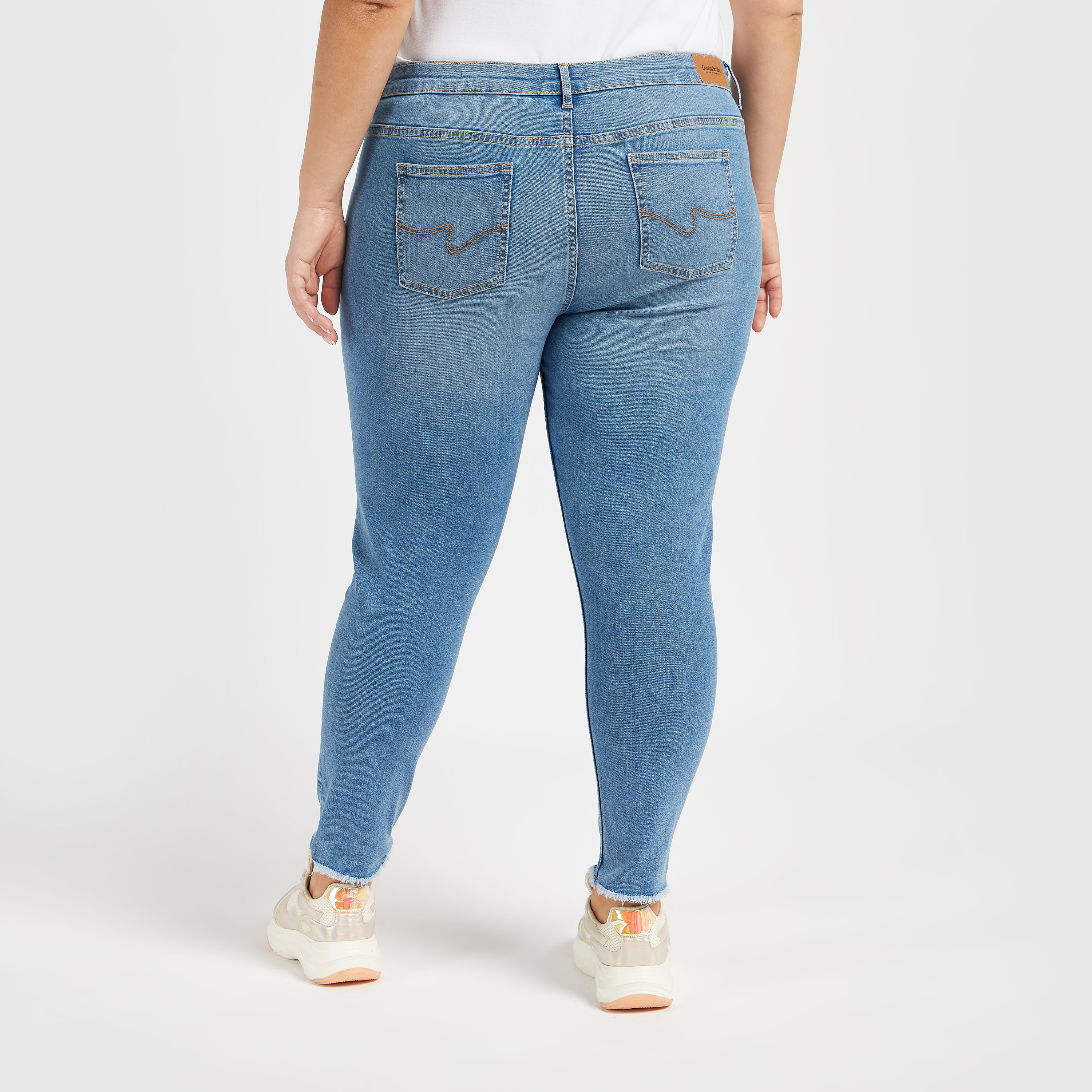 Shop Ripped High-Rise Jeans with Button Closure and Pockets Online | Max UAE