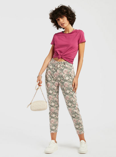 All-Over Floral Print Skinny Jeans with Pockets