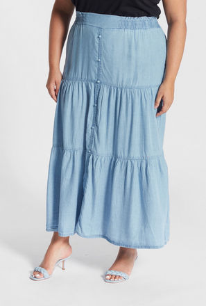 تنورة طويلة سادة متعددة الطبقات بخصر شبه مطاطي-mxwomen-clothing-plussizeclothing-skirts-maxi-0