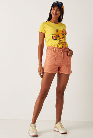 Solid Mid-Rise Denim Shorts with Button Closure and Pockets