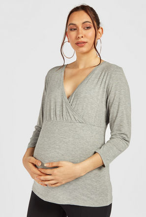 Solid Maternity T-shirt with Long Sleeves