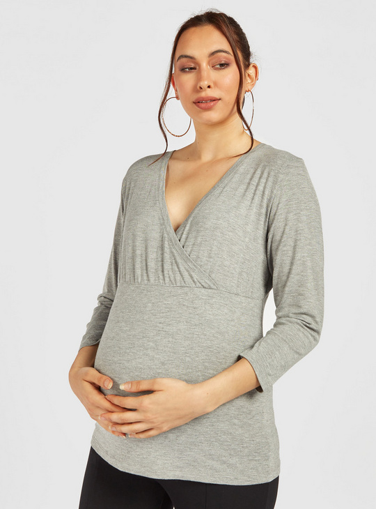 Solid Maternity T-shirt with Long Sleeves