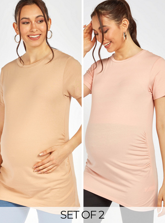 Set of 2 - Solid Maternity T-shirt with Round Neck and Short Sleeves