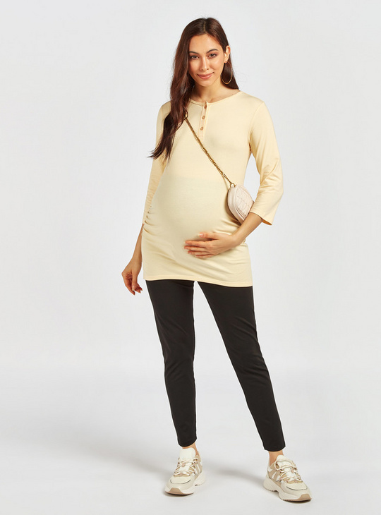 Set of 2 - Assorted Henley Neck Maternity T-shirt with 3/4 Sleeves