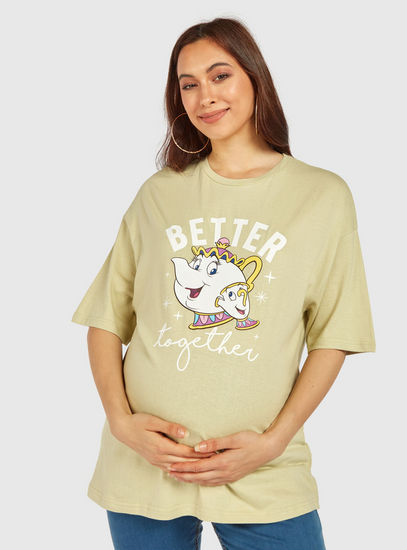 Printed Maternity T-shirt with Round Neck and Short Sleeves-Tops & T-shirts-image-0