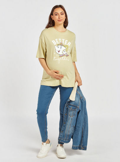 Printed Maternity T-shirt with Round Neck and Short Sleeves-Tops & T-shirts-image-1