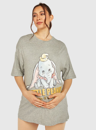 Printed Dumbo Maternity T-shirt with Round Neck and Short Sleeves