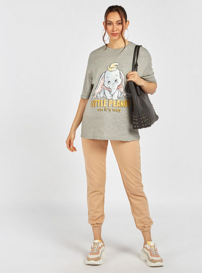 Printed Dumbo Maternity T-shirt with Round Neck and Short Sleeves