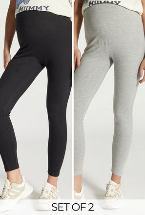 Pack of 2 - Full Length Solid Maternity Leggings with Elasticised Waistband