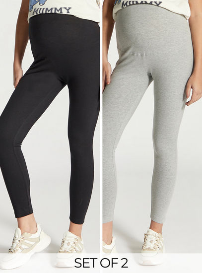 Pack of 2 - Full Length Solid Maternity Leggings with Elasticised Waistband
