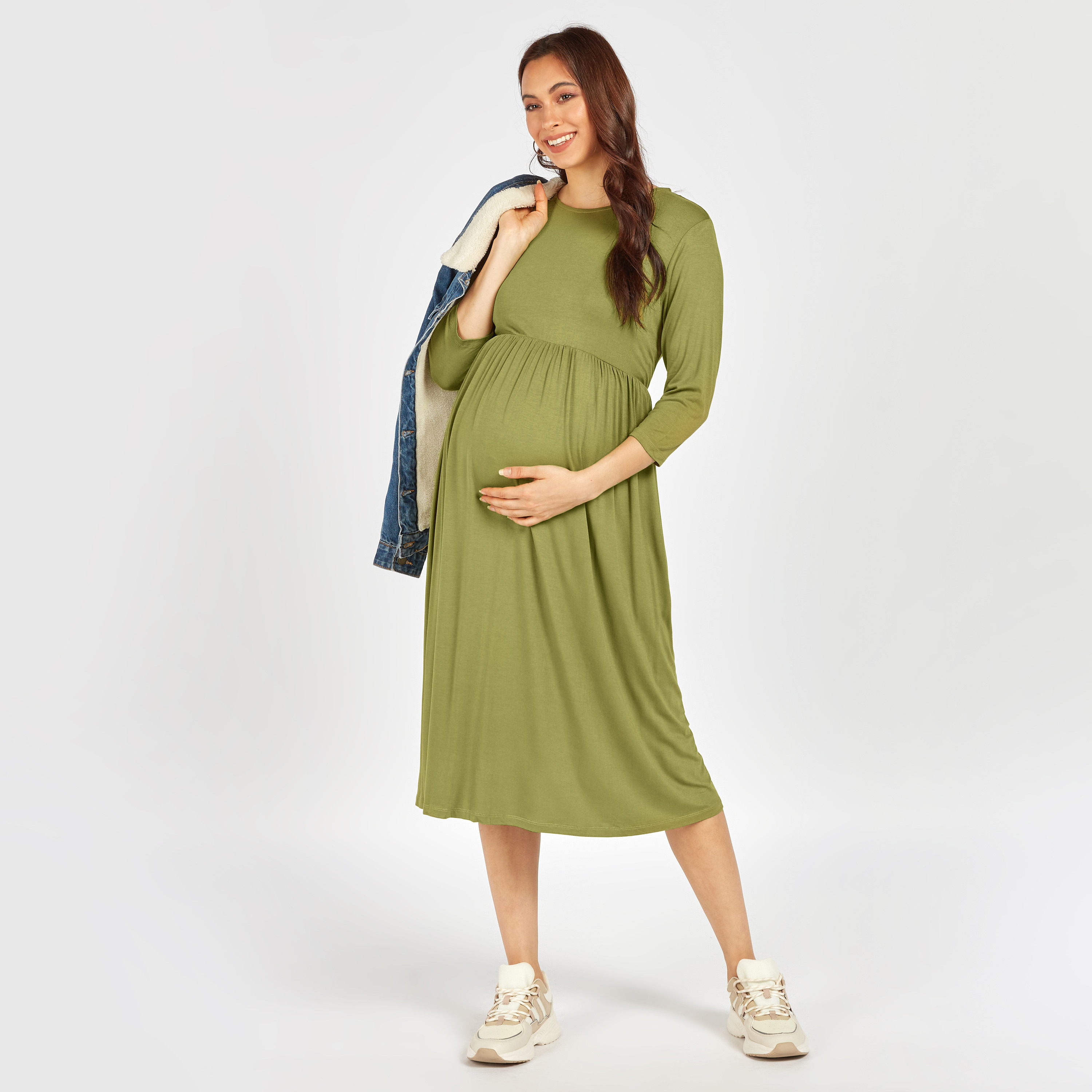 Buy Dh@ni Women's Rayon Round Neck 3/4 Sleeves Maternity Dress