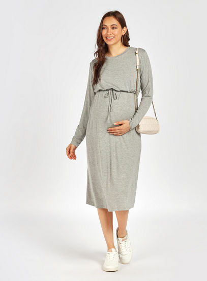 Solid Maternity Shift Dress with Long Sleeves