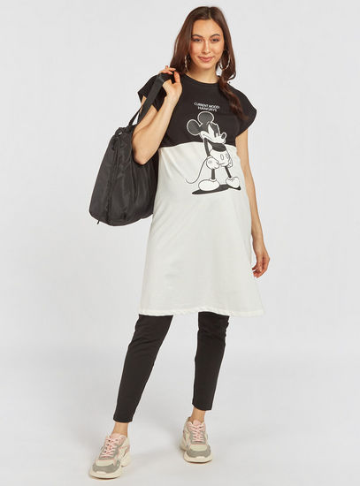 Mickey Mouse Print Longline Maternity T-shirt with Cap Sleeves