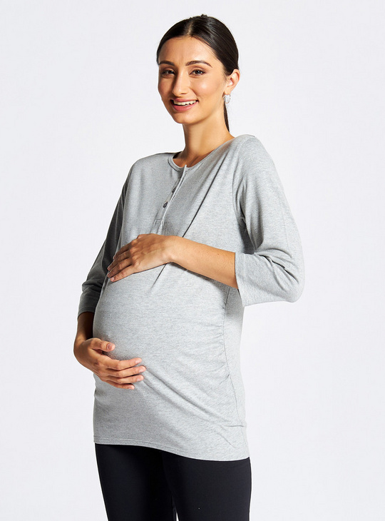 Set of 2 - Assorted Maternity T-shirts with 3/4 Sleeves and Button Closure