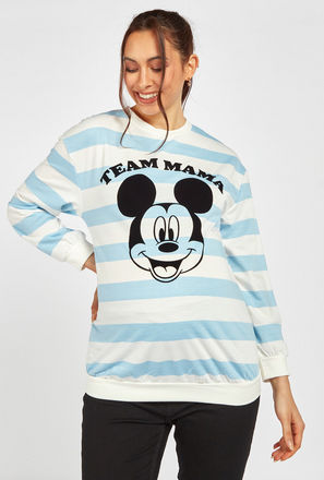 Mickey Mouse Print Maternity Sweatshirt with Crew Neck and Long Sleeves