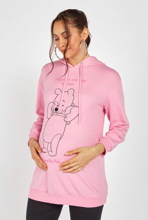 Winnie The Pooh Print Maternity Sweatshirt with Hood