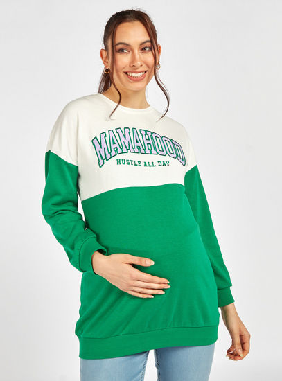 Panelled Maternity Sweatshirt with Long Sleeves-Hoodies & Sweatshirts-image-0