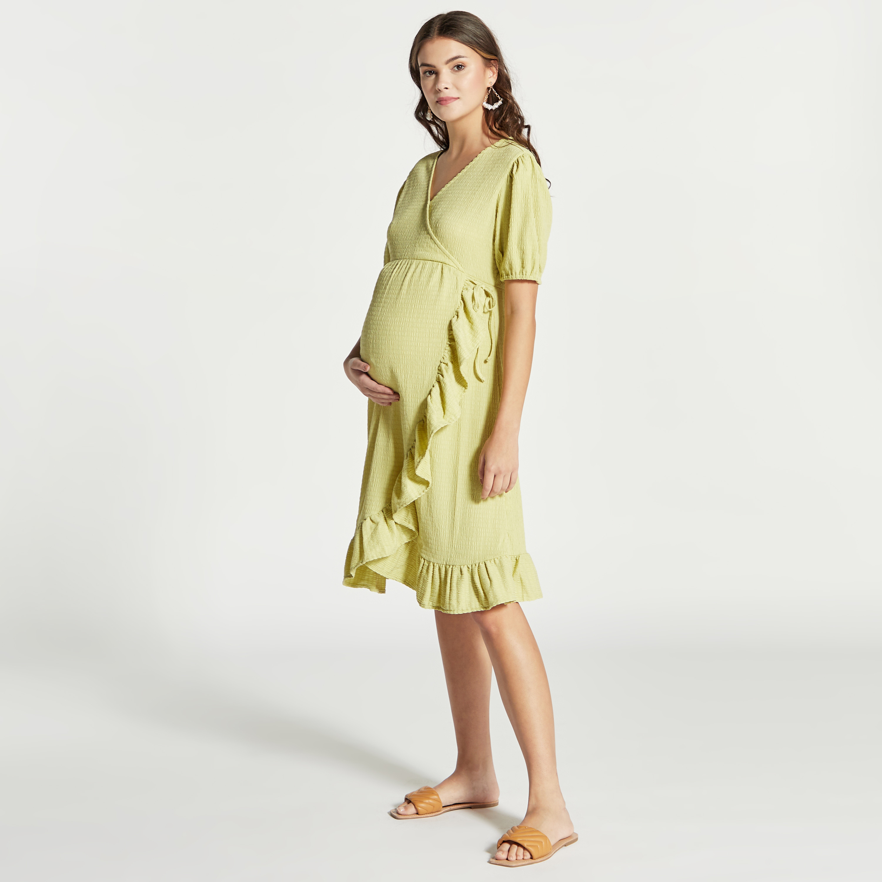 Midi Dress Asos Maternity Yellow Dress ASOS Design Green And Brown