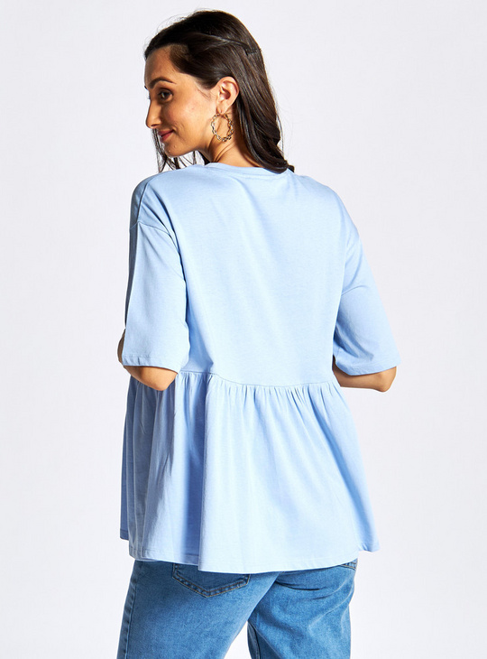 Marie Embroidered Maternity Peplum Top with Short Sleeves