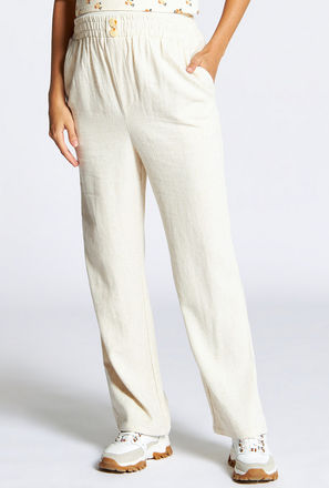 Solid Trousers with Elasticised Waistband and Pockets