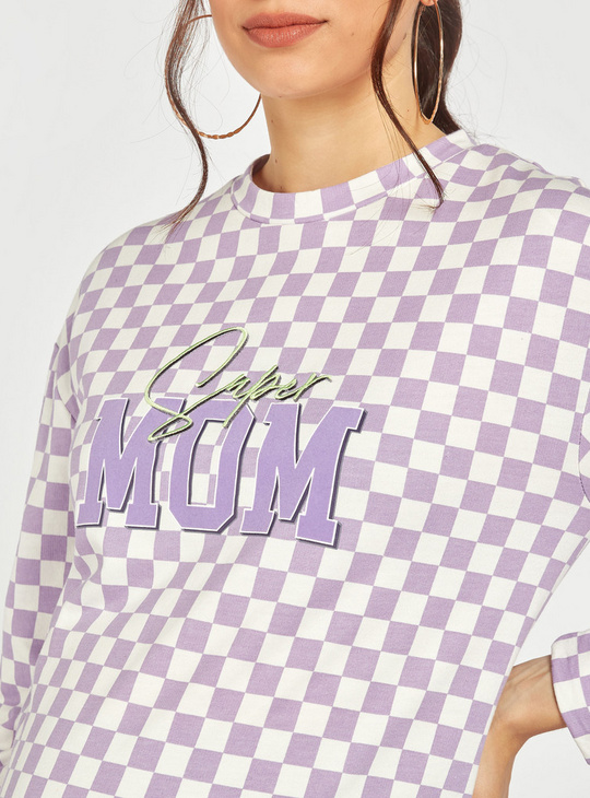 Checked Longline Maternity Sweatshirt with Long Sleeves