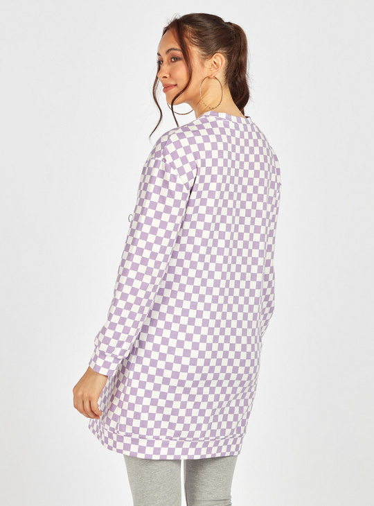 Checked Longline Maternity Sweatshirt with Long Sleeves
