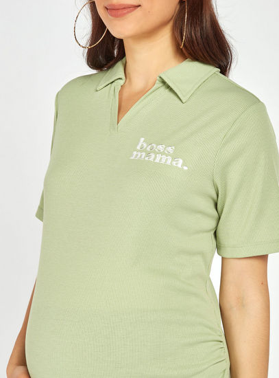 Ribbed Maternity Polo T-shirt with Short Sleeves