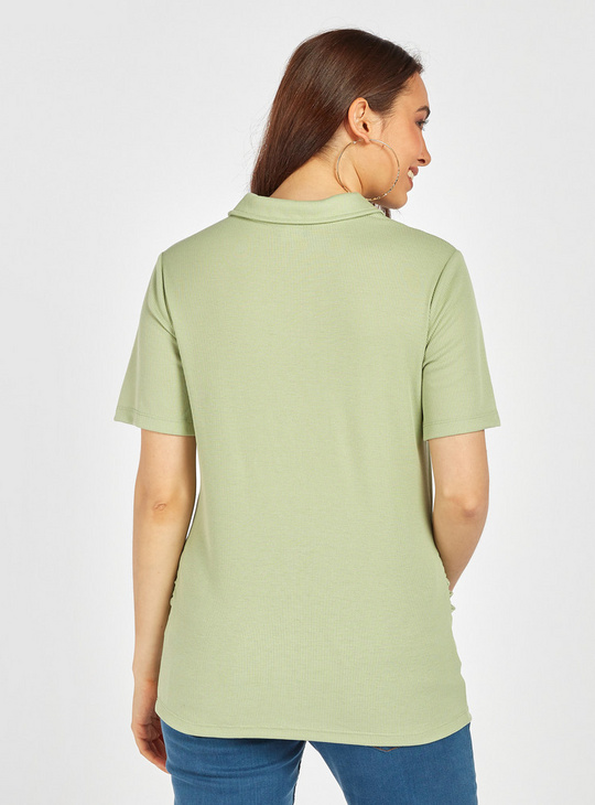 Ribbed Maternity Polo T-shirt with Short Sleeves