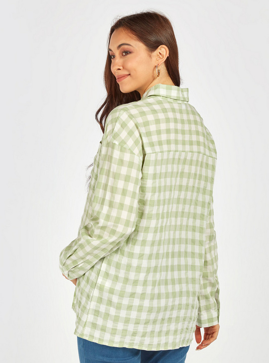 Checked Maternity Shirt with Long Sleeves and Chest Pocket