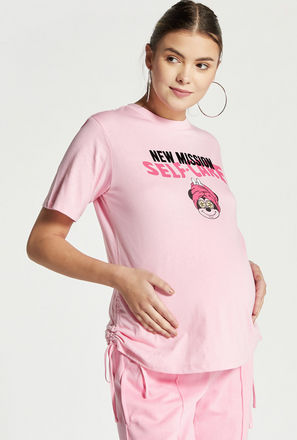 Minnie Mouse Print Maternity T-shirt with Short Sleeves and Ruched Detail-mxwomen-clothing-maternityclothing-topsandtshirts-2