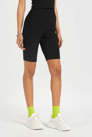 Ribbed Mid-Rise Biker Shorts with Elasticated Waistband-mxwomen-clothing-shorts-3