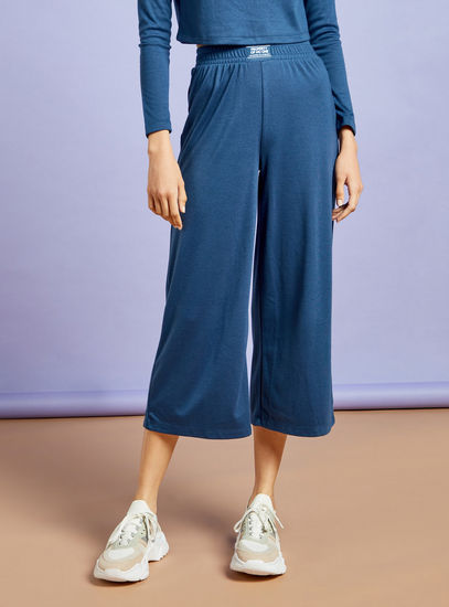 Solid Mid-Rise Wide Leg Pants with Elasticated Waistband-Pants-image-1