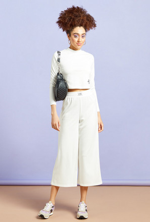 Solid Mid-Rise Wide Leg Pants with Elasticated Waistband