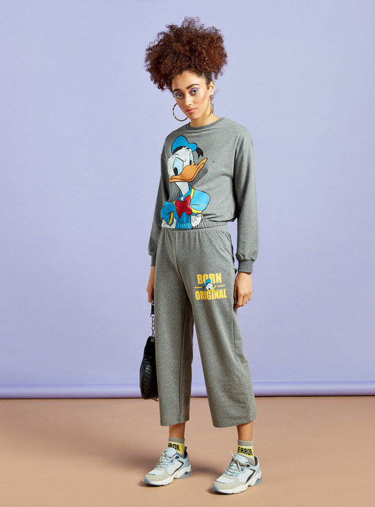 Donald Duck Print Wide-Leg Pants with Elasticated Waistband