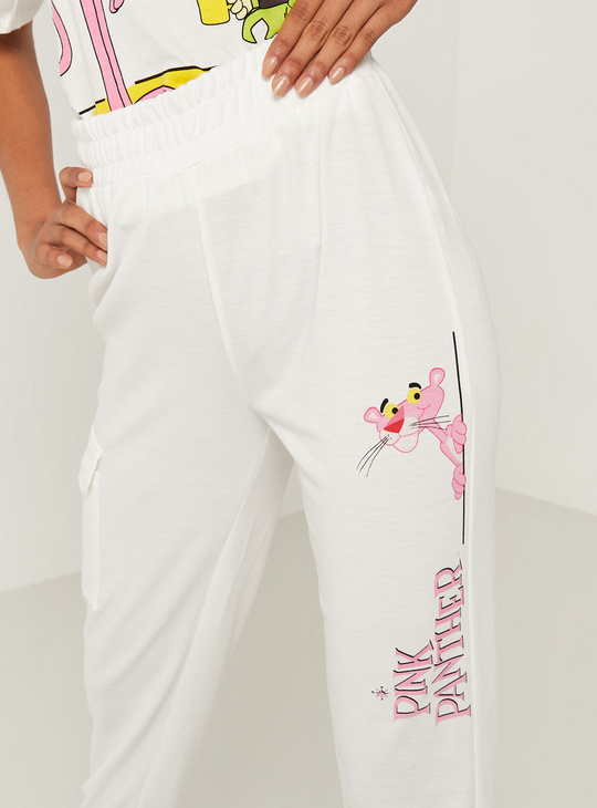 Pink Panther Print Mid-Rise Jog Pants with Pockets and Elasticated Waistband