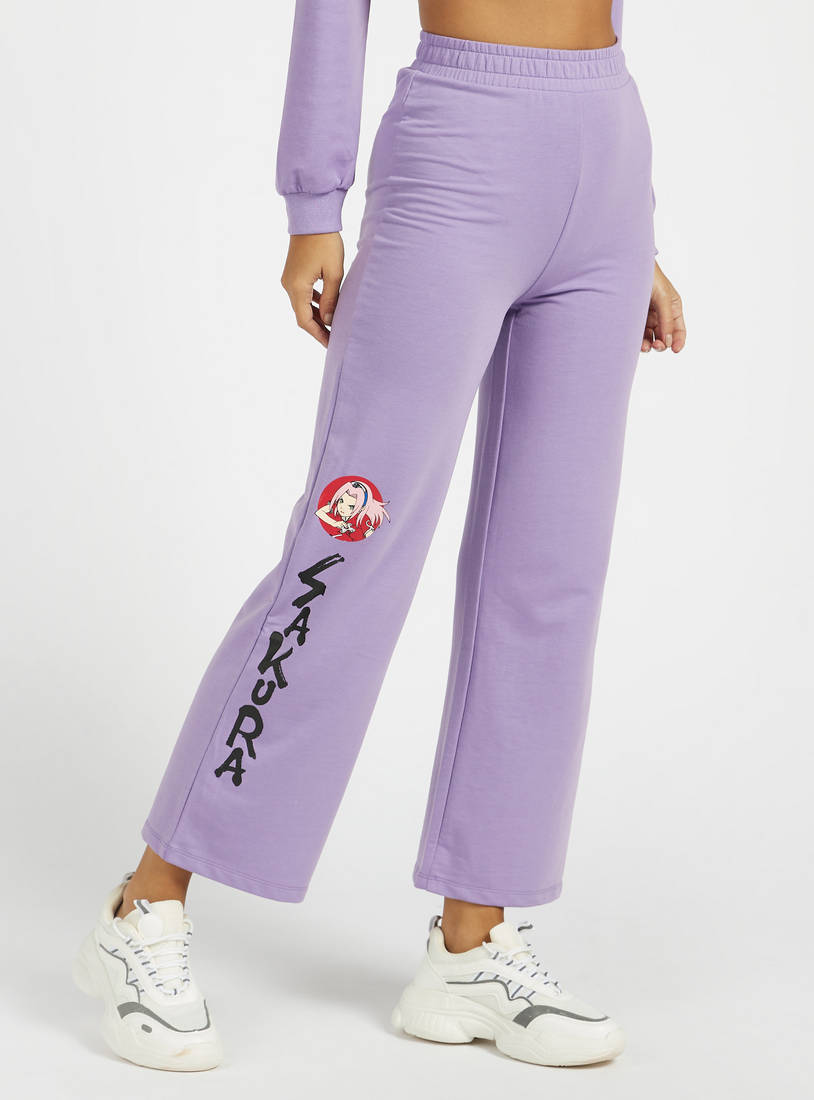 Naruto Print Mid-Rise Pants with Elasticated Waistband-Joggers-image-0