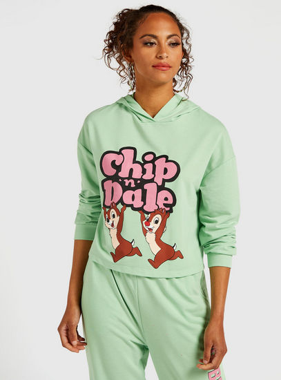 Chip 'n' Dale Print Sweatshirt with Hood and Long Sleeves