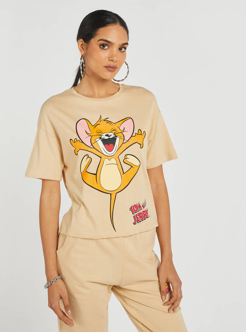 Tom and Jerry Print Boxy T-shirt with Round Neck and Short Sleeves-T-shirts & Vests-image-0